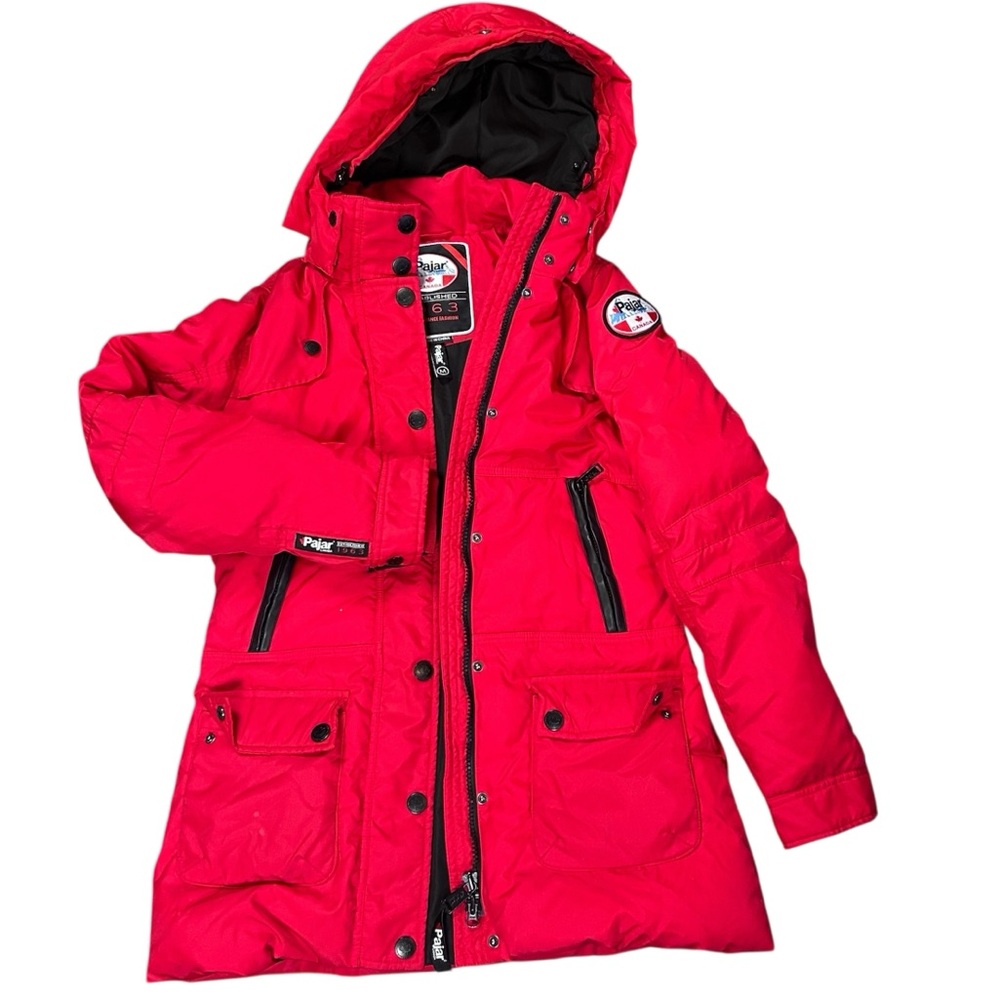 Pajar Canada Parka Jacket Women’s Performance Red Hooded Down Feather Sz M